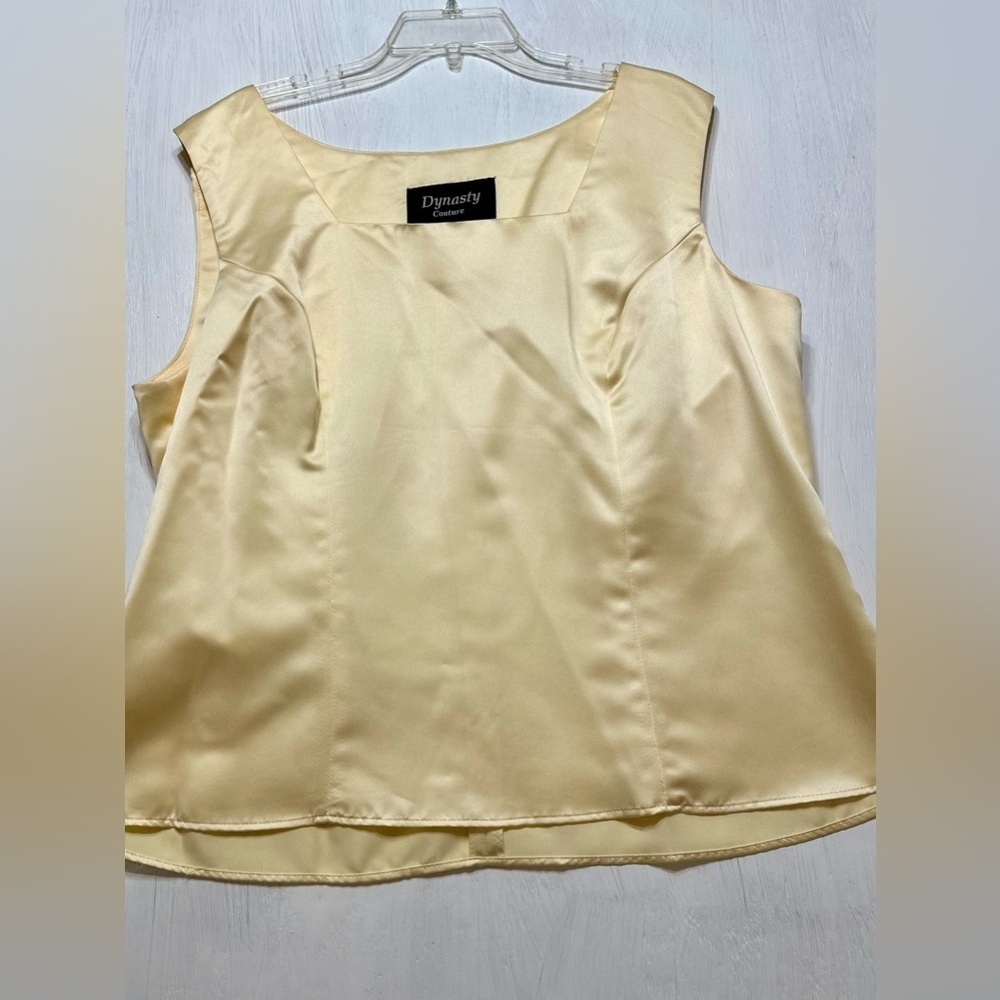 Vintage Dynasty Couture Yellow 2 Pc Set Satin Top & Skirt Formal Outfit - Picture 10 of 14